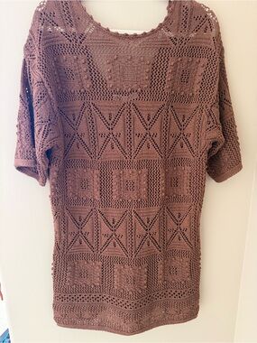 Zara S/M/L Crochet Short-Sleeve Top - Camel Brown